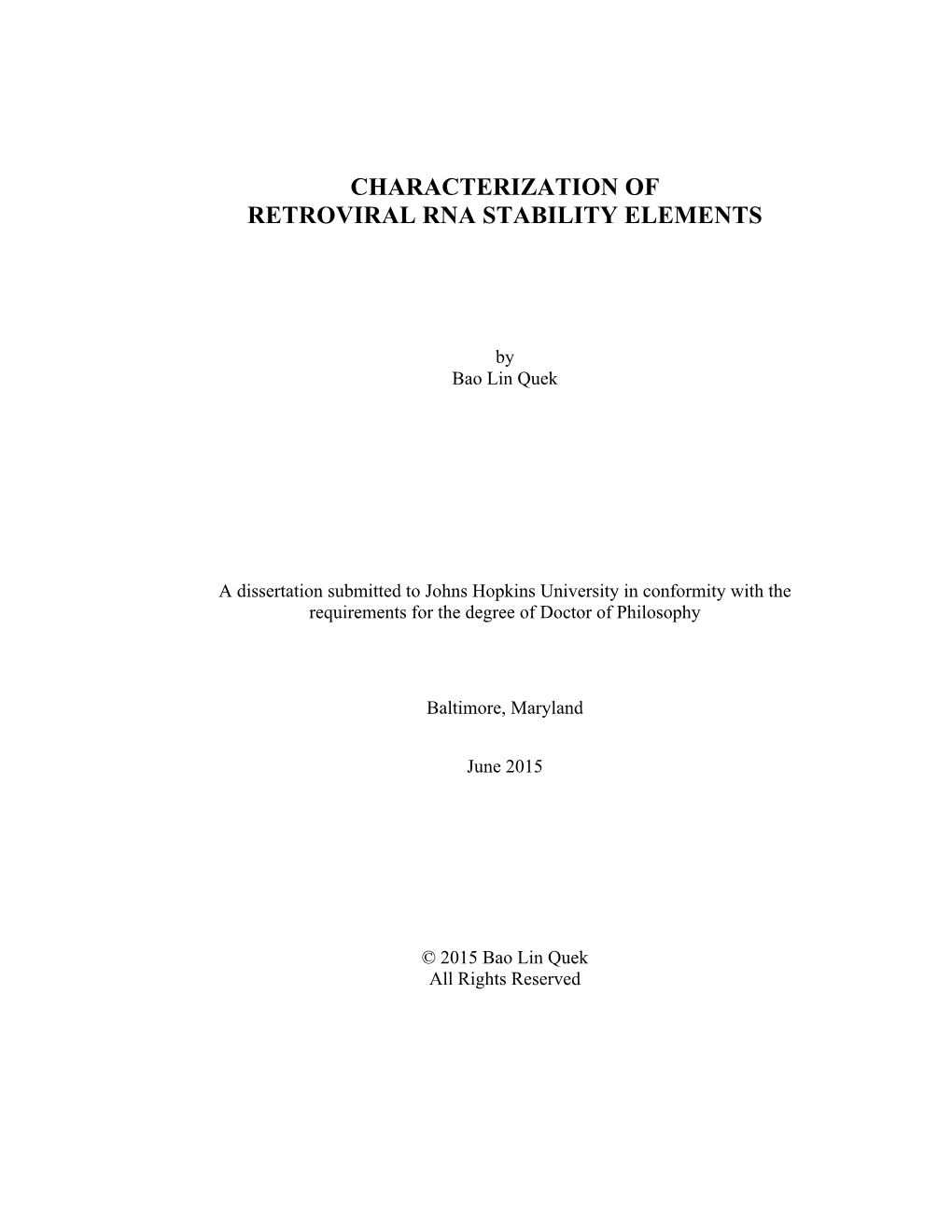 Characterization of Retroviral Rna Stability Elements