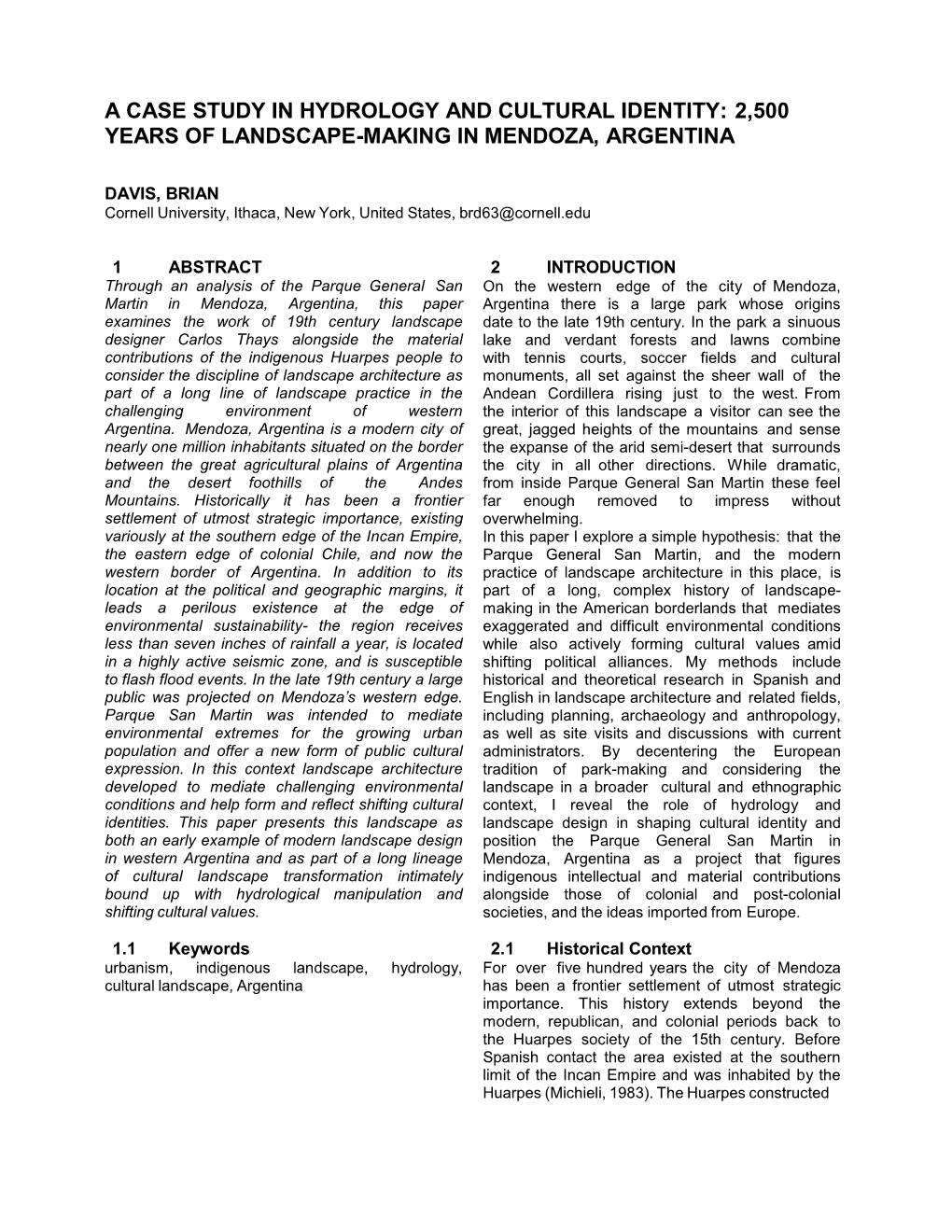 A Case Study in Hydrology and Cultural Identity: 2,500 Years of Landscape-Making in Mendoza, Argentina