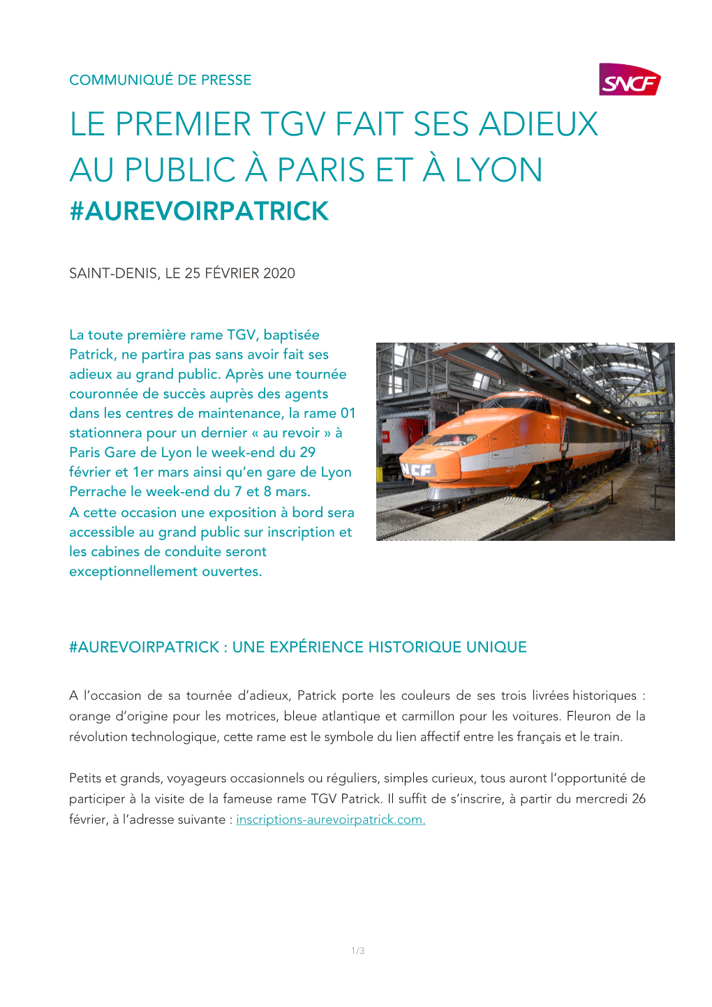 Le Premier Tgv Fait Ses Adieux Au Public À Paris Et À Lyon #Aurevoirpatrick