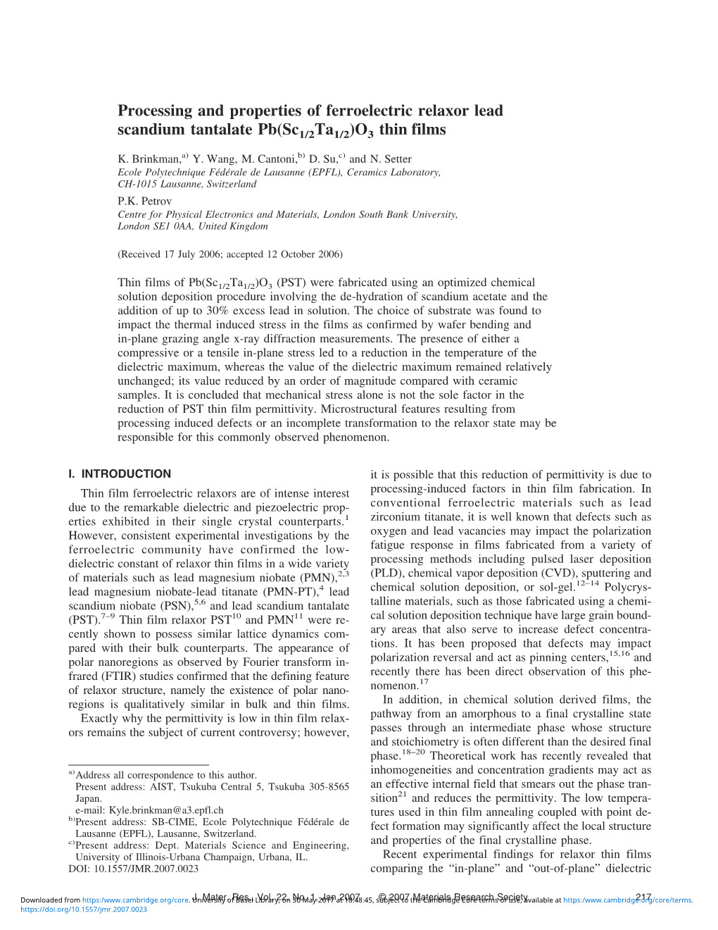 Processing and Properties of Ferroelectric Relaxor Lead