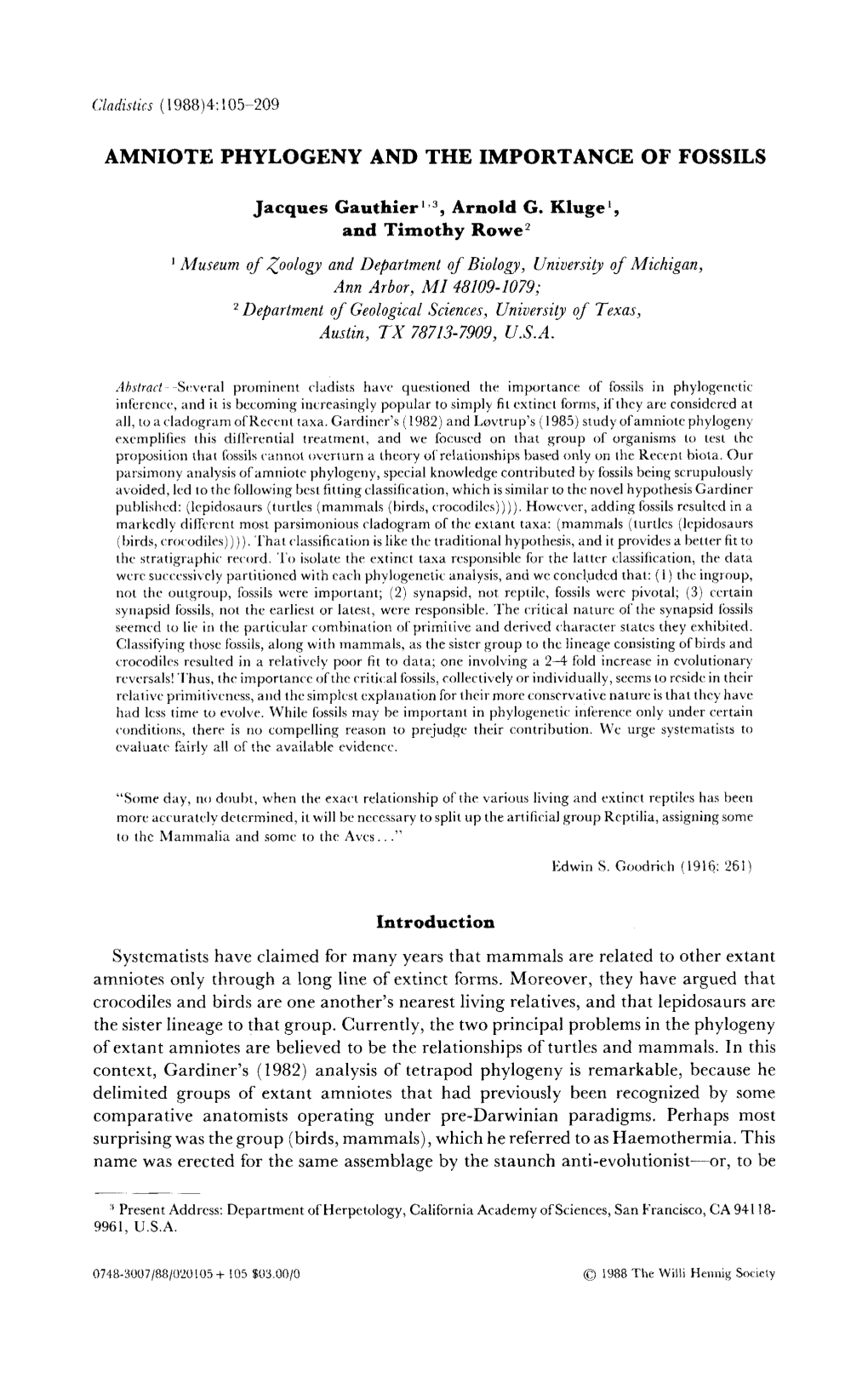 Amniote Phylogeny and the Importance of Fossils