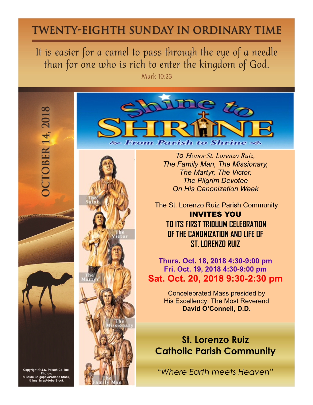 St. Lorenzo Ruiz Catholic Parish Community Sat. Oct. 20, 2018 9:30