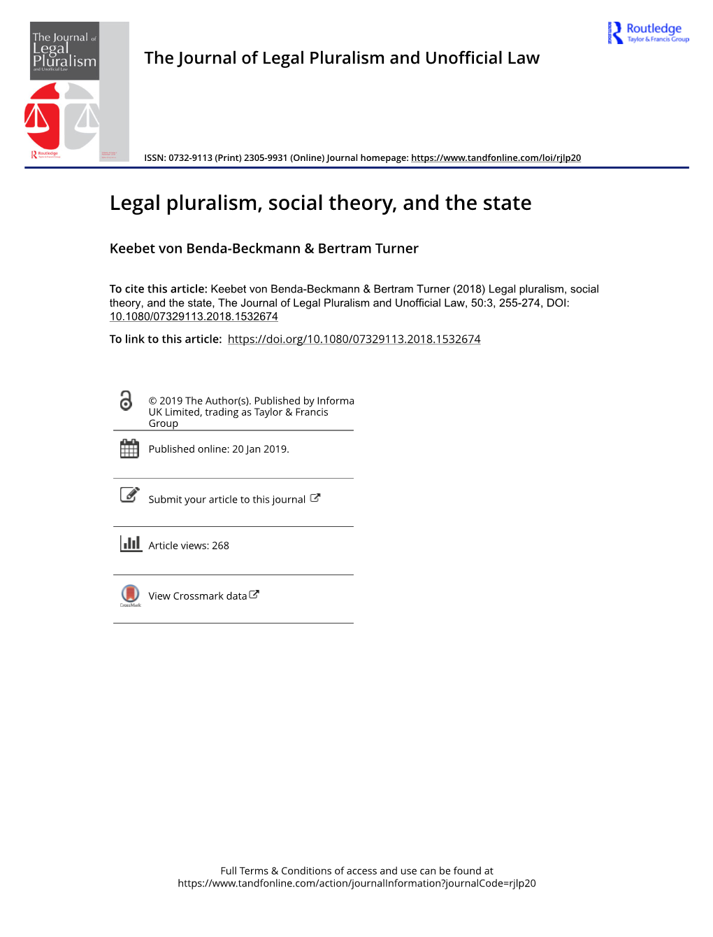 Legal Pluralism, Social Theory, and the State