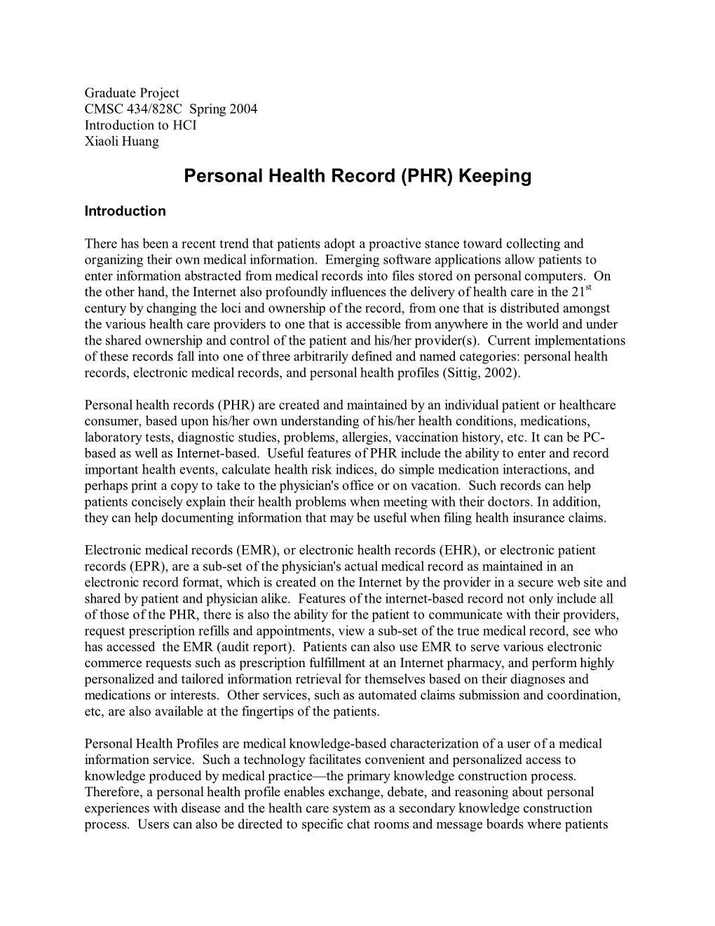 Personal Health Record (PHR) Keeping