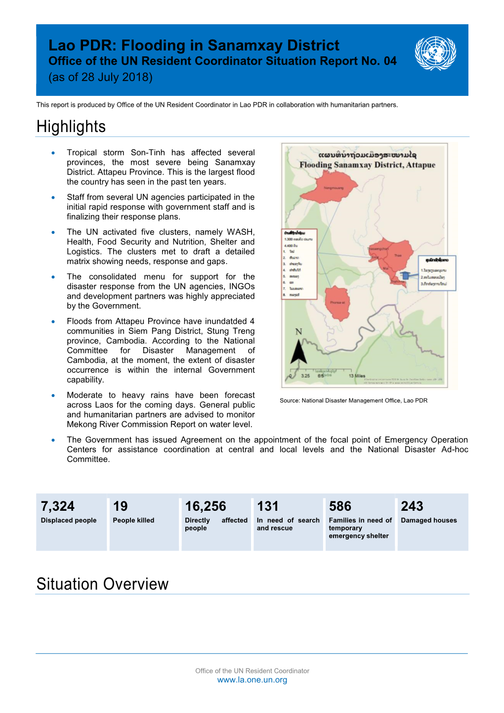 Situation Report No. 4 Lao PDR: Flooding in Sanamxay District