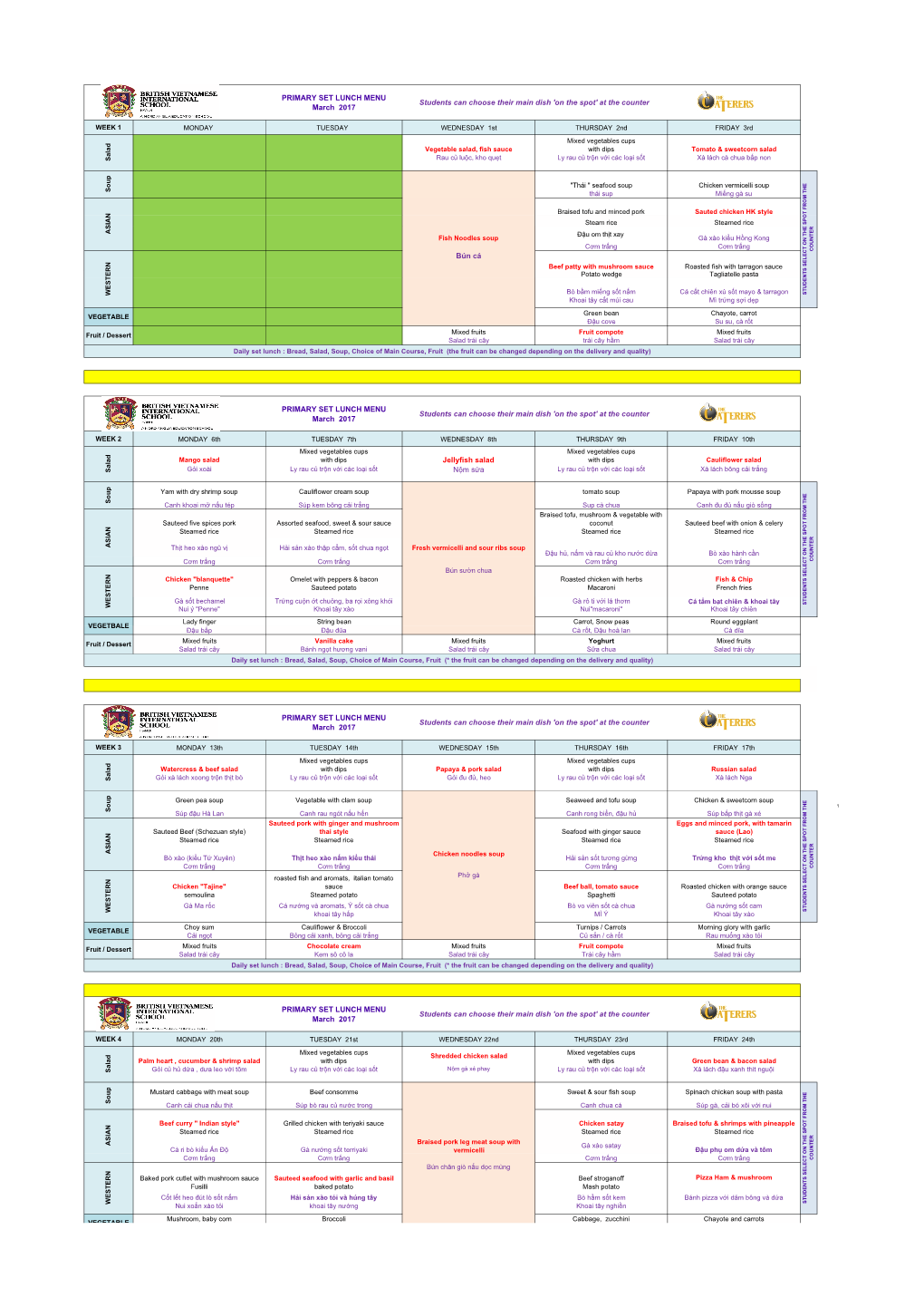 Bvis Menu March 2017