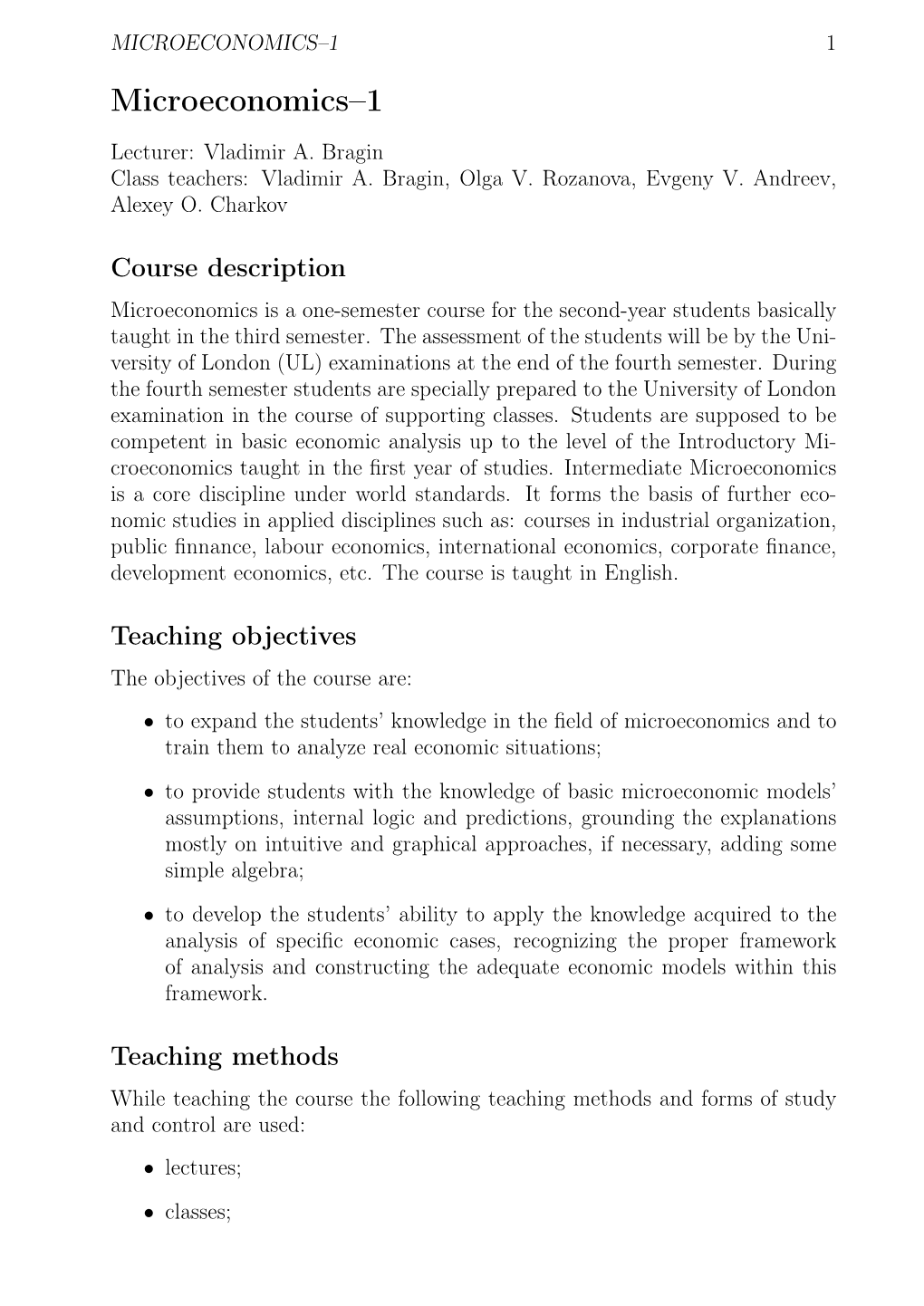 MICROECONOMICS–1 1 Microeconomics–1