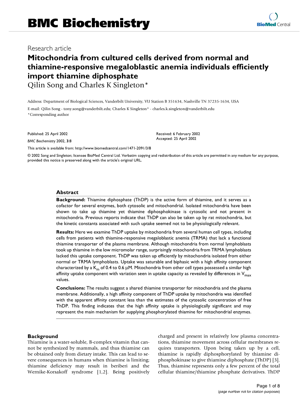 Mitochondria from Cultured Cells Derived from Normal and Thiamine