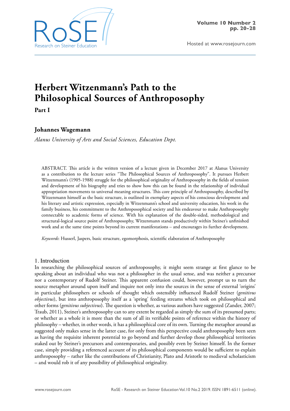 Herbert Witzenmann's Path to the Philosophical Sources Of