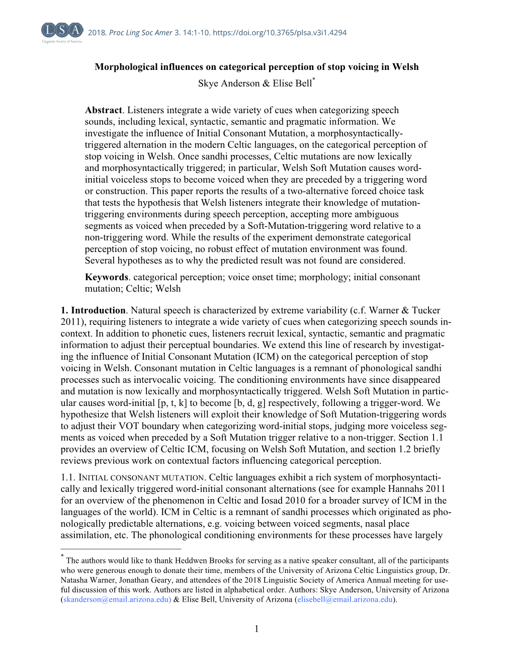 1 Morphological Influences on Categorical Perception of Stop