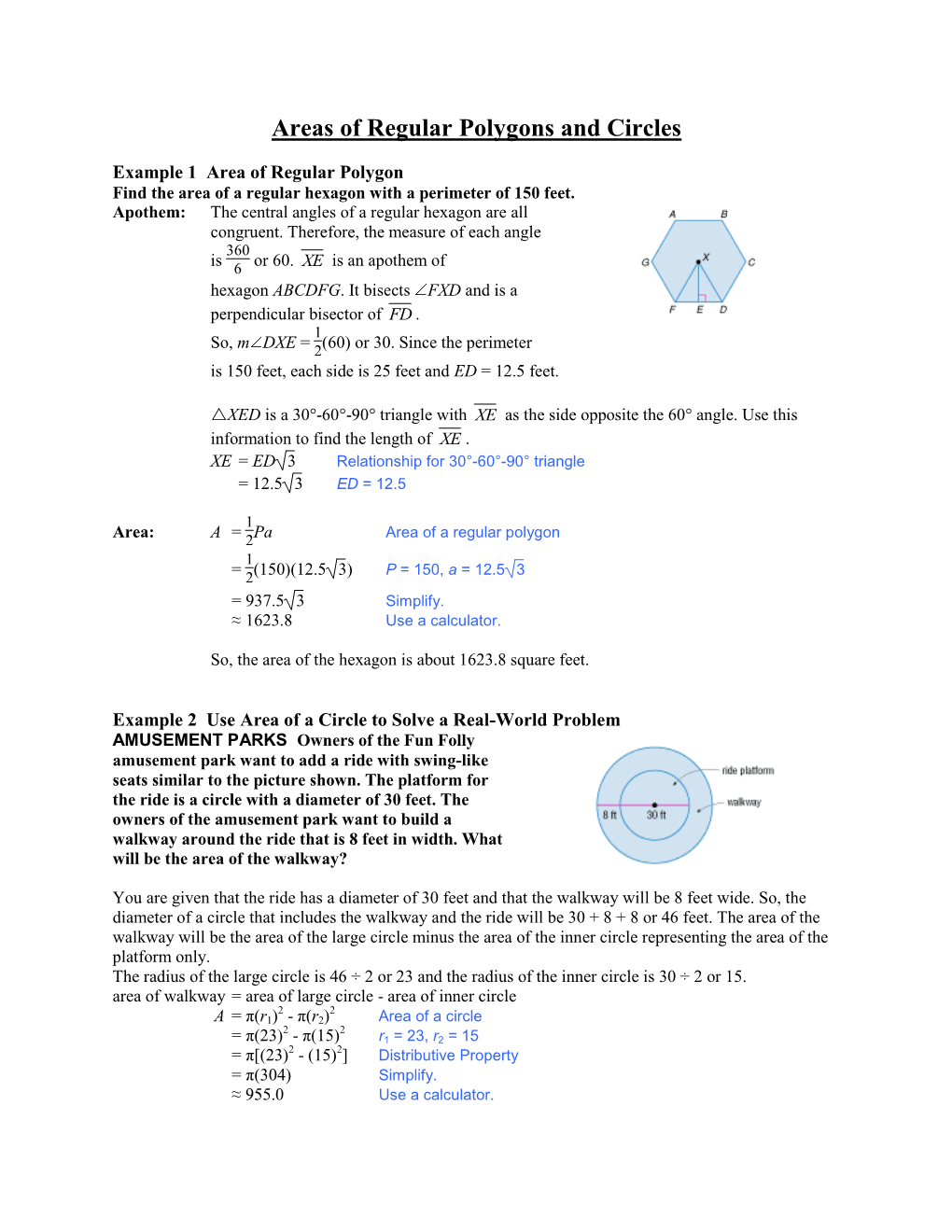 Areas of Regular Polygons and Circles