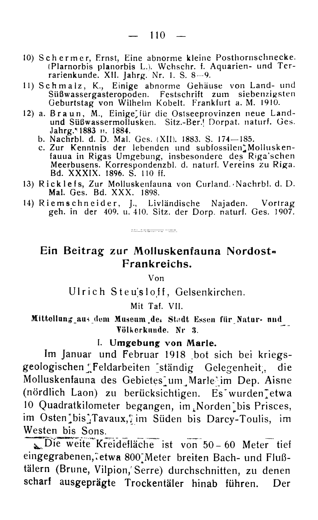 Ein Beitrag Zur Molluskenfauna Nordost« Frankreichs