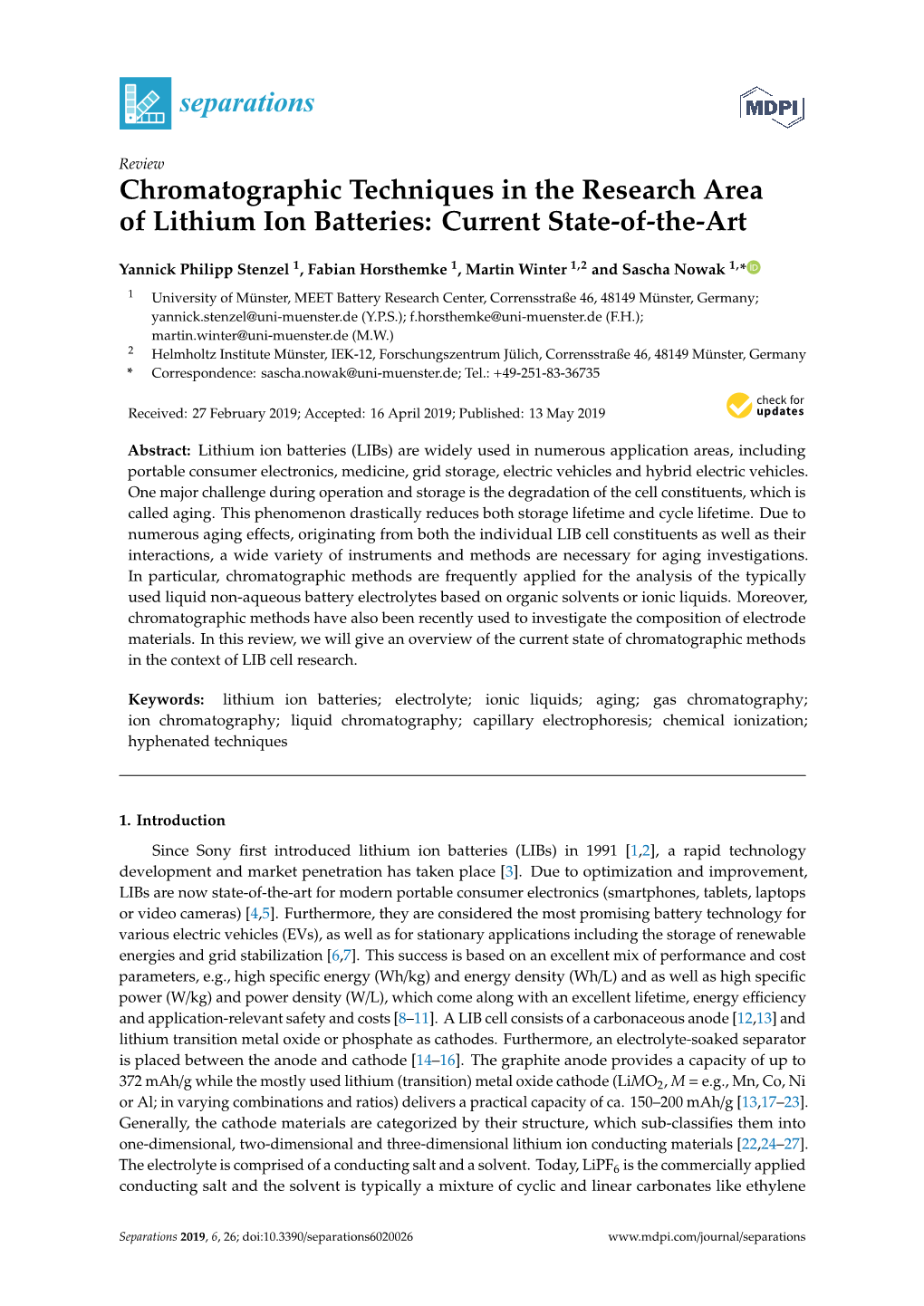 Chromatographic Techniques in the Research Area of Lithium Ion Batteries: Current State-Of-The-Art