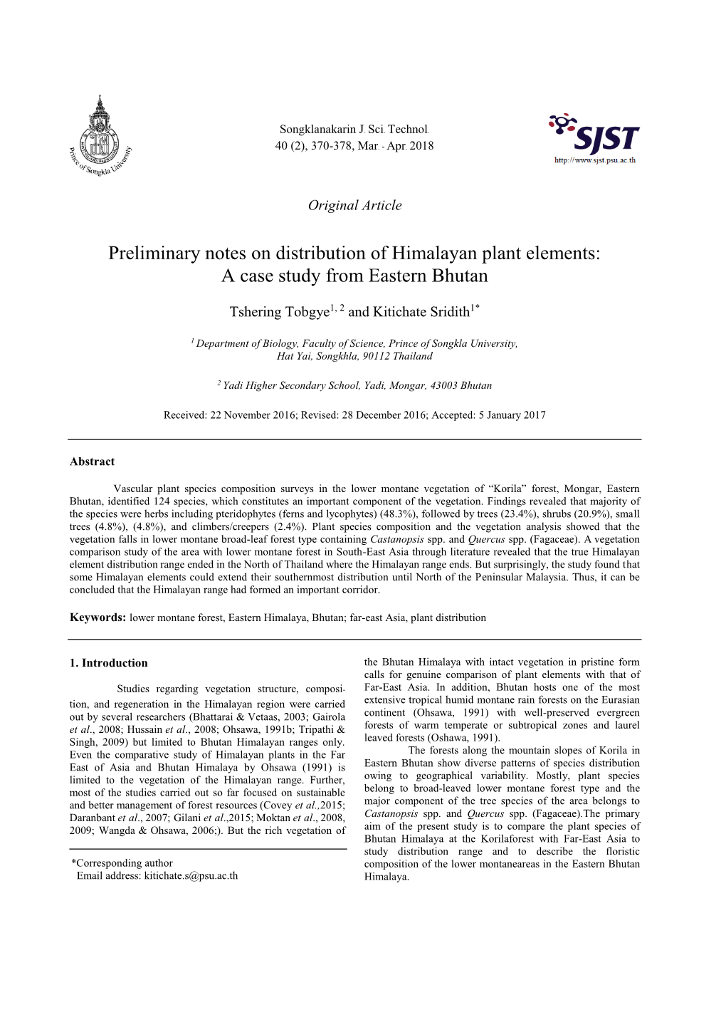 Preliminary Notes on Distribution of Himalayan Plant Elements: a Case Study from Eastern Bhutan