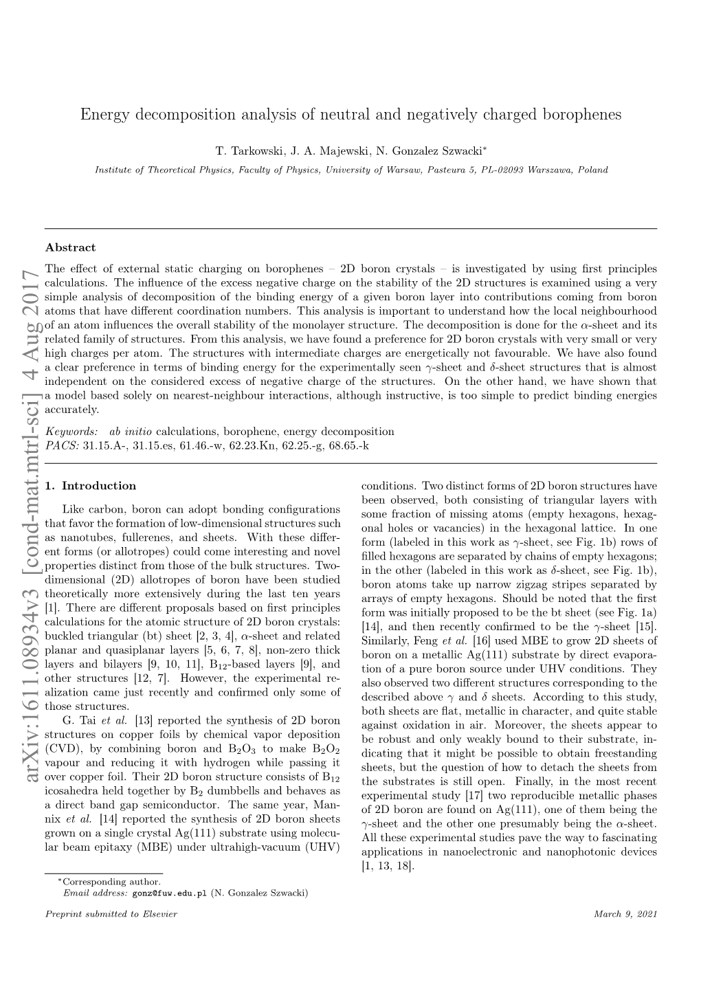 Energy Decomposition Analysis of Neutral and Negatively Charged Borophenes