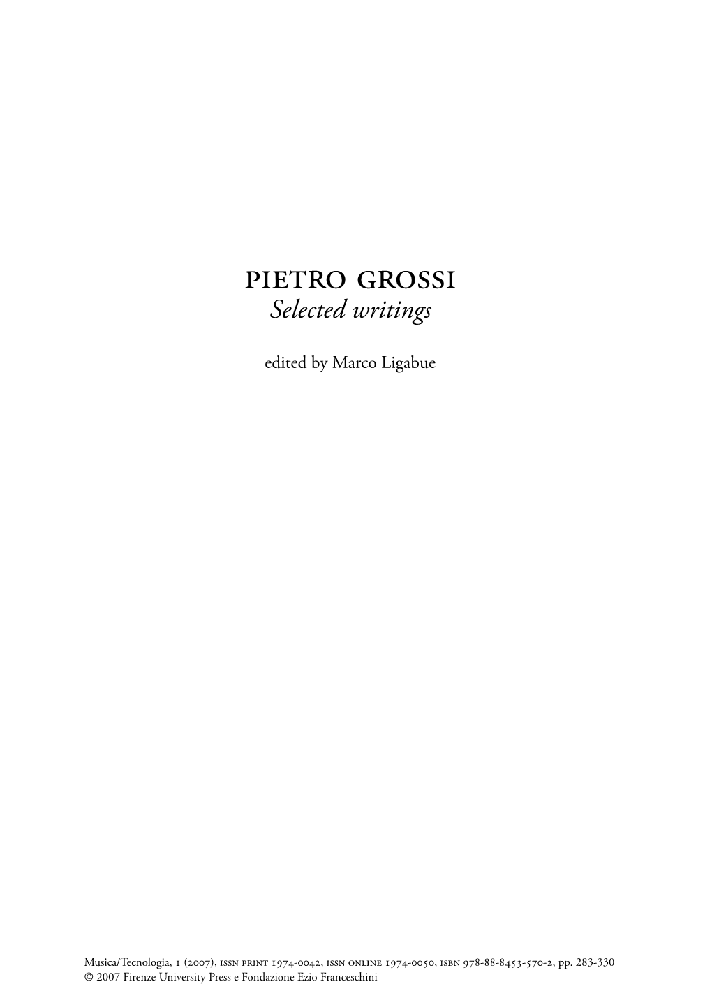 Pietro Grossi Selected Writings