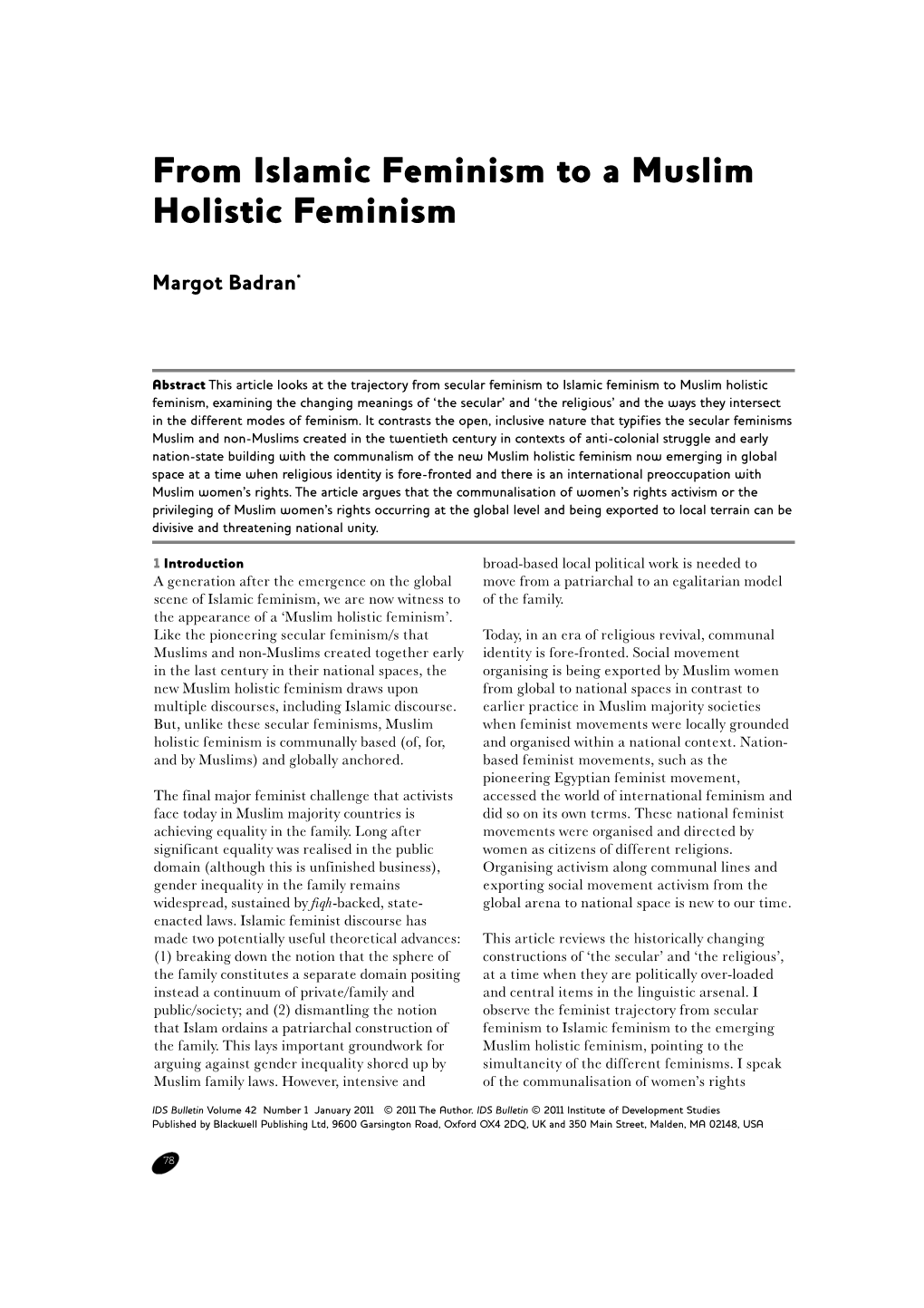 From Islamic Feminism to a Muslim Holistic Feminism