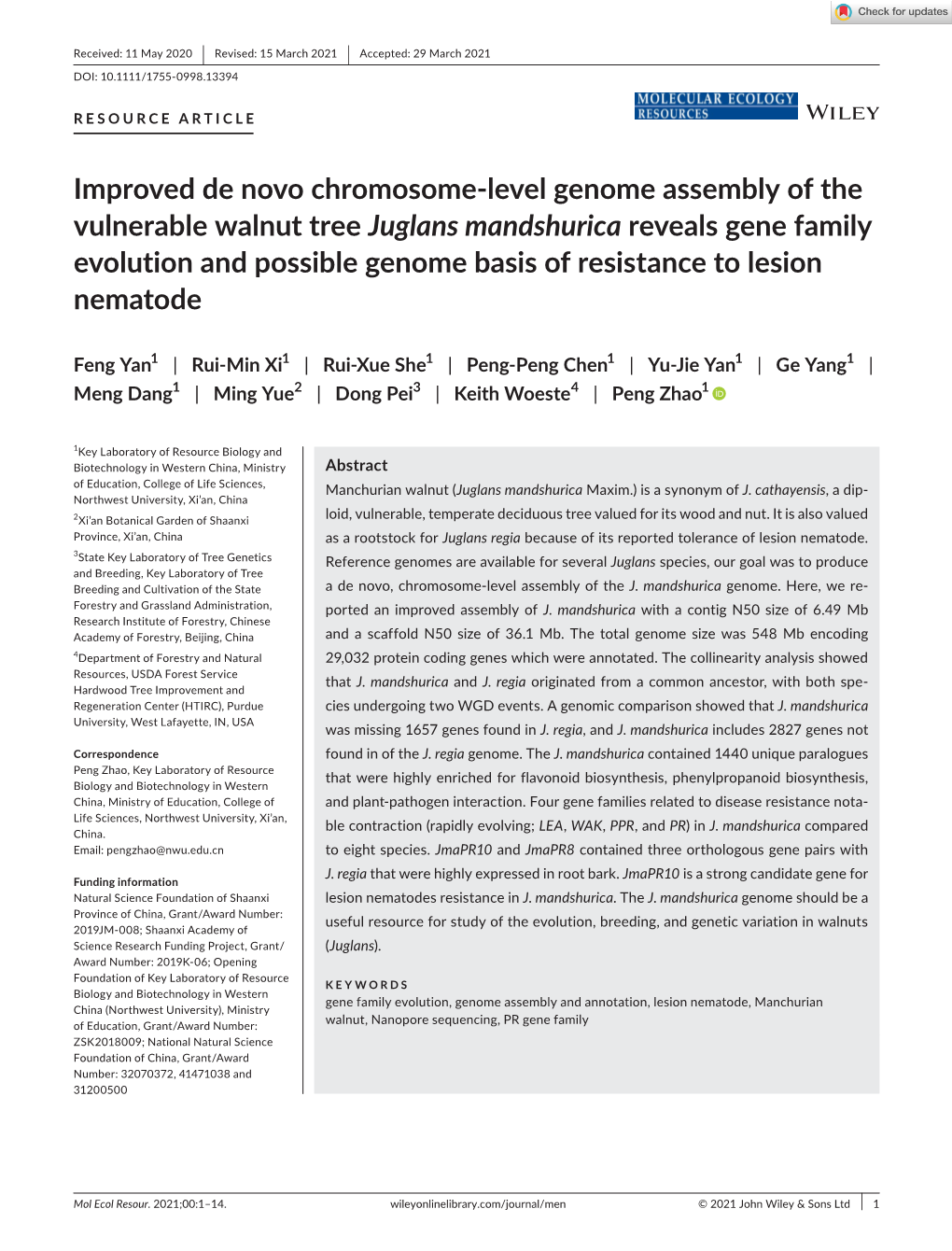 Improved De Novo Chromosome‐Level Genome Assembly of the Vulnerable