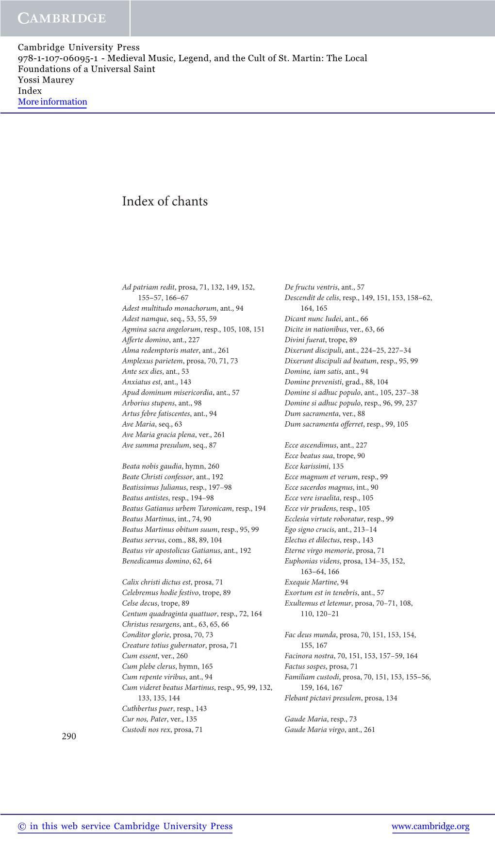 Index of Chants