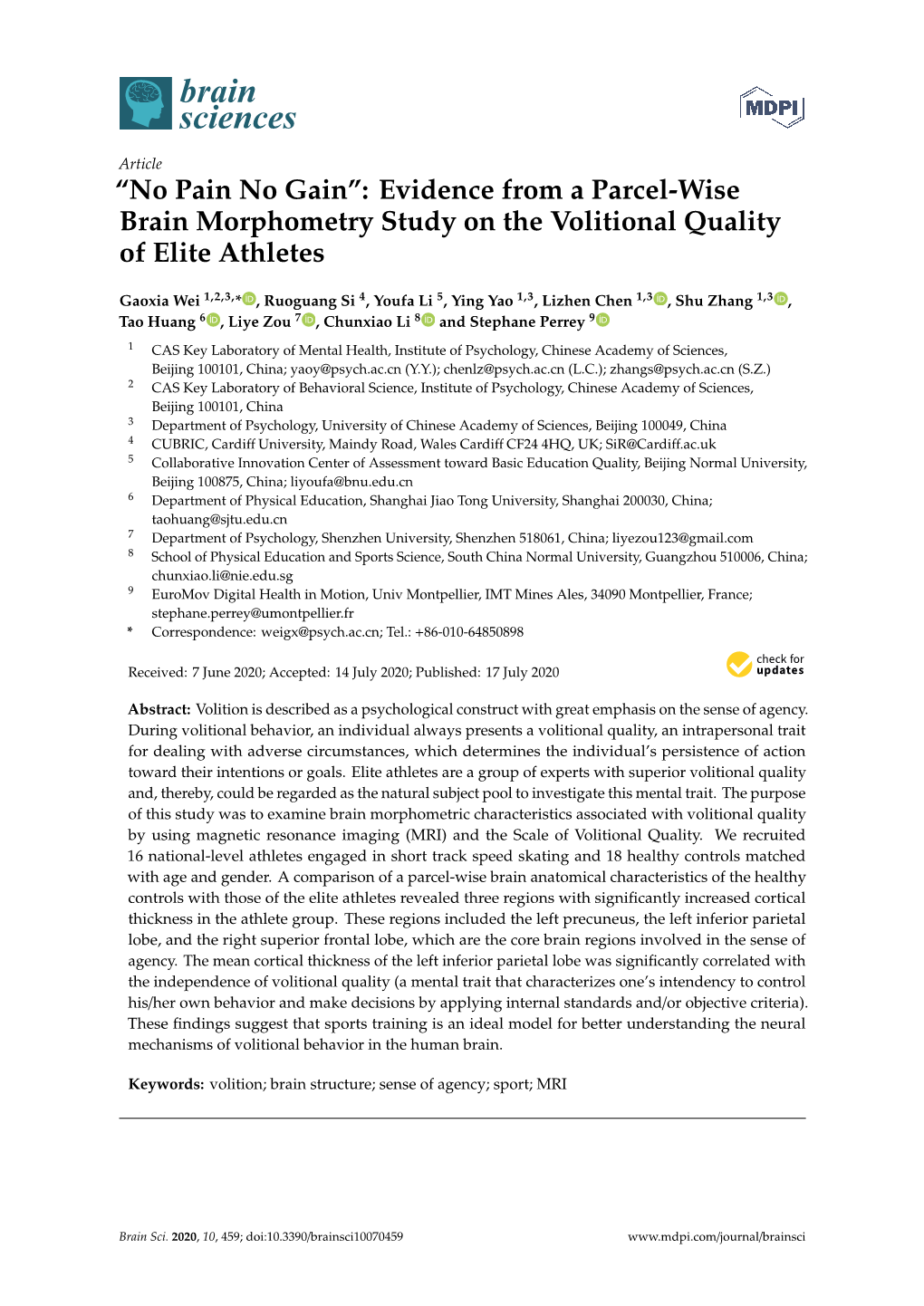 Evidence from a Parcel-Wise Brain Morphometry Study on the Volitional Quality of Elite Athletes