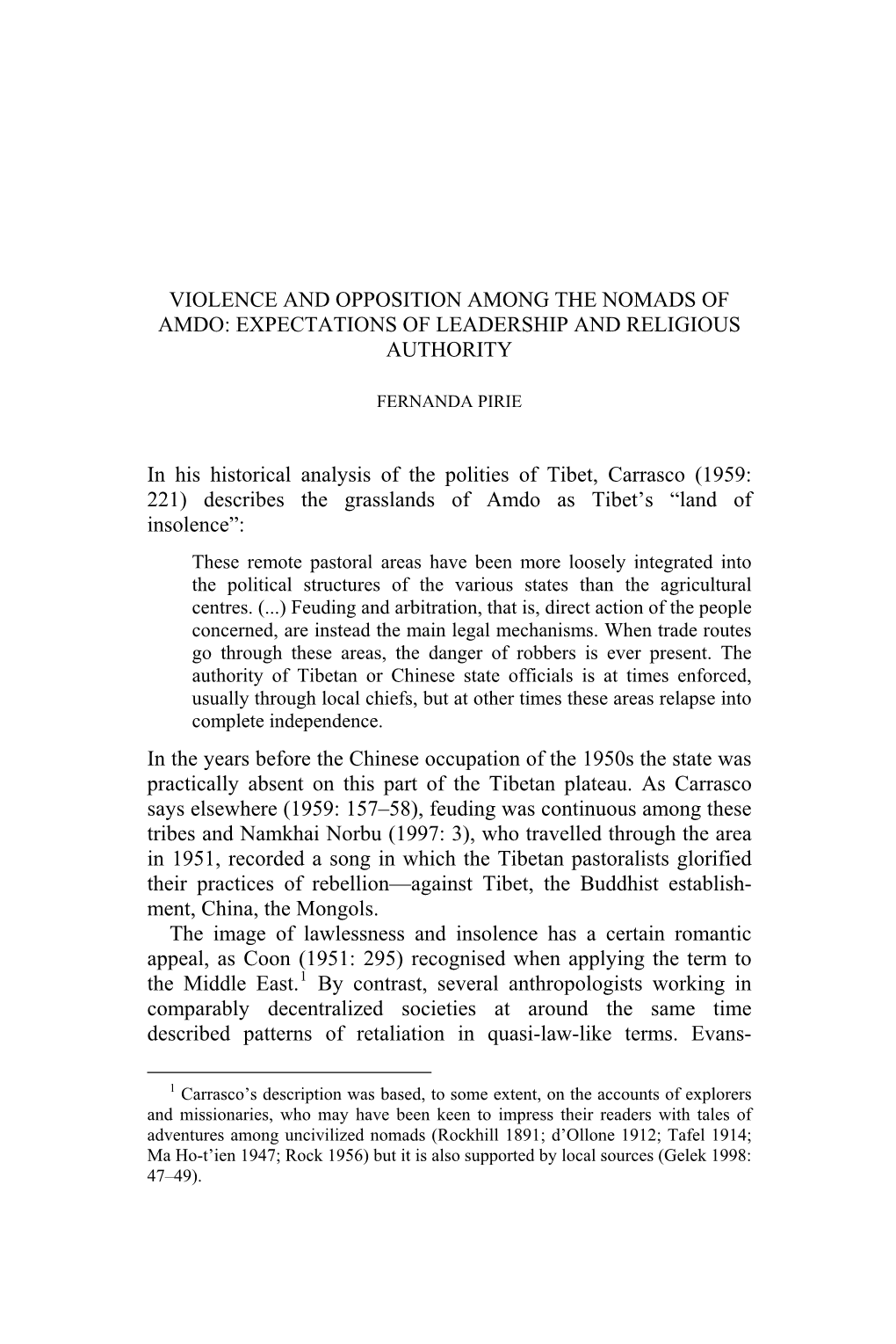 Violence and Opposition Among the Nomads of Amdo: Expectations of Leadership and Religious Authority