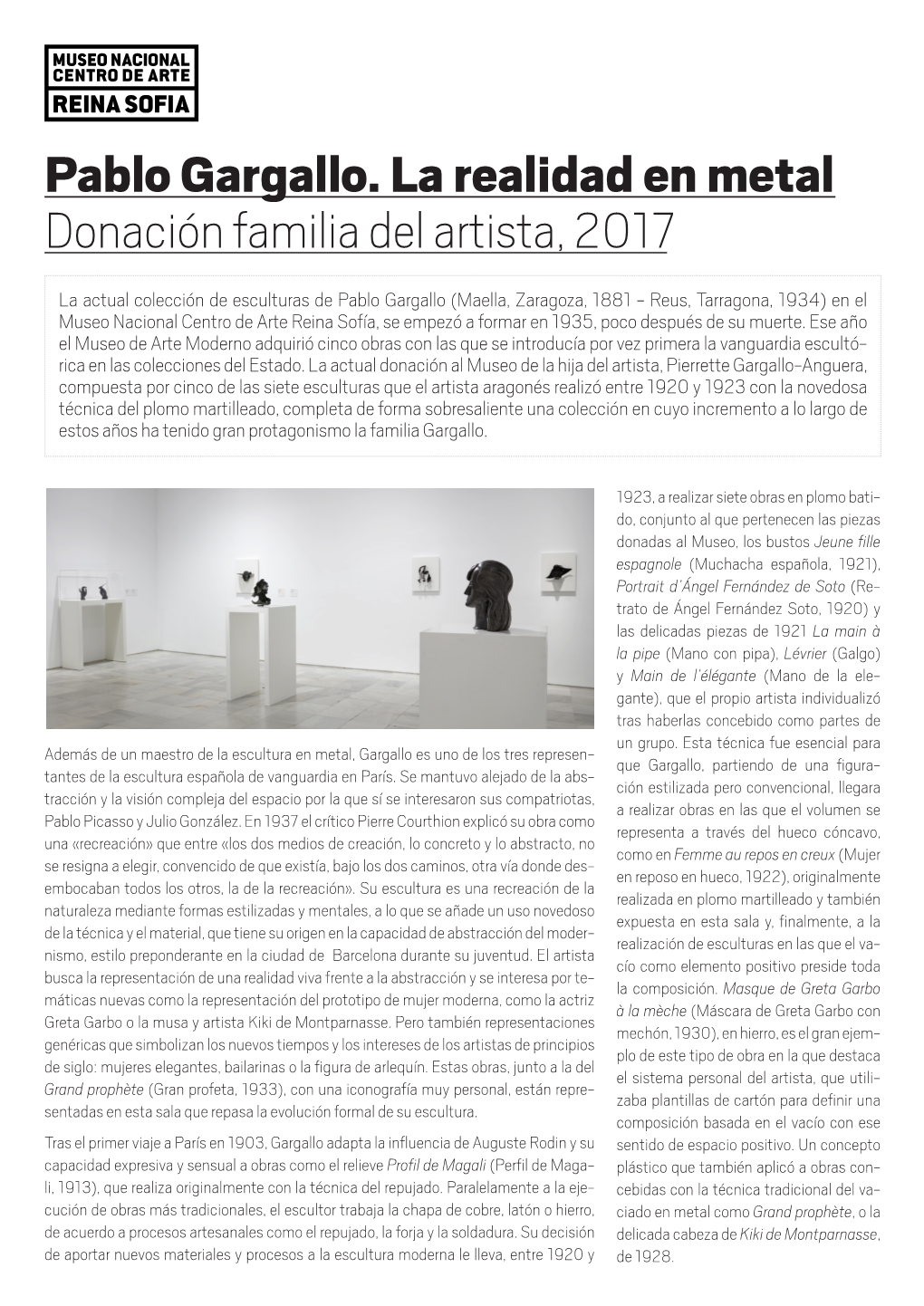 Pablo Gargallo. La Realidad En Metal Donación Familia Del Artista, 2017