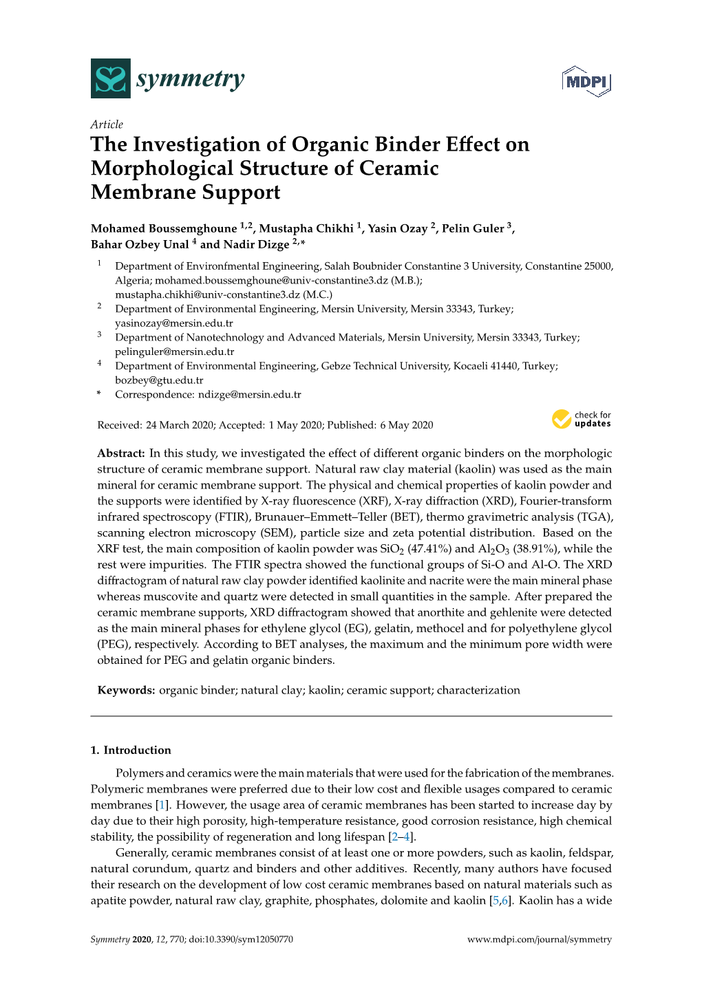 The Investigation of Organic Binder Effect on Morphological Structure Of