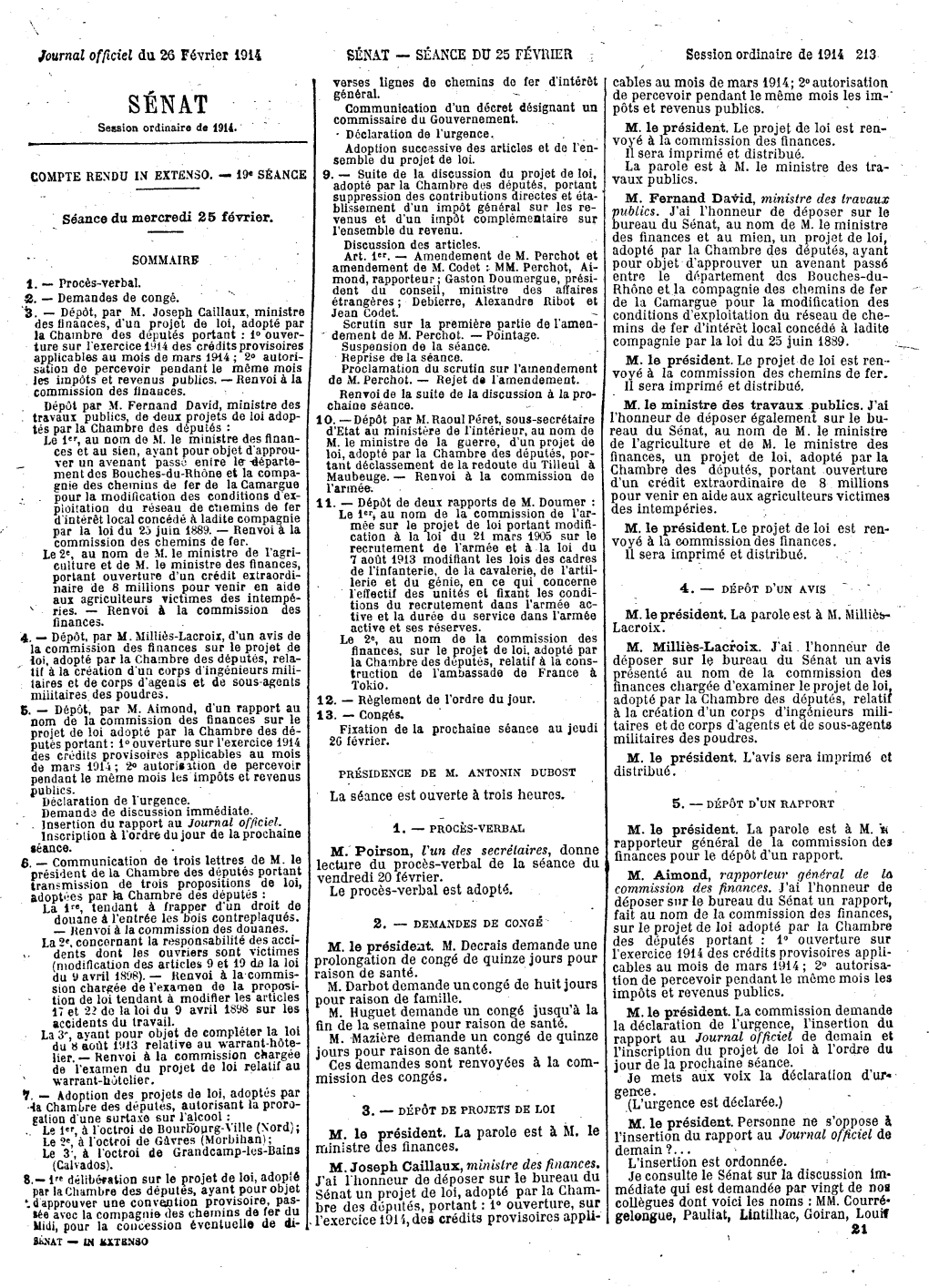 M. Le Président. La Parole Est À M. Le M. Joseph Caillaux, Ministre Des Finances