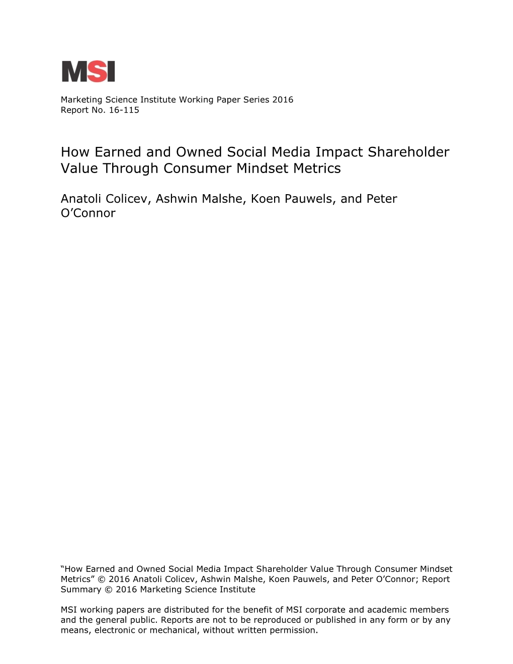 How Earned and Owned Social Media Impact Shareholder Value Through Consumer Mindset Metrics