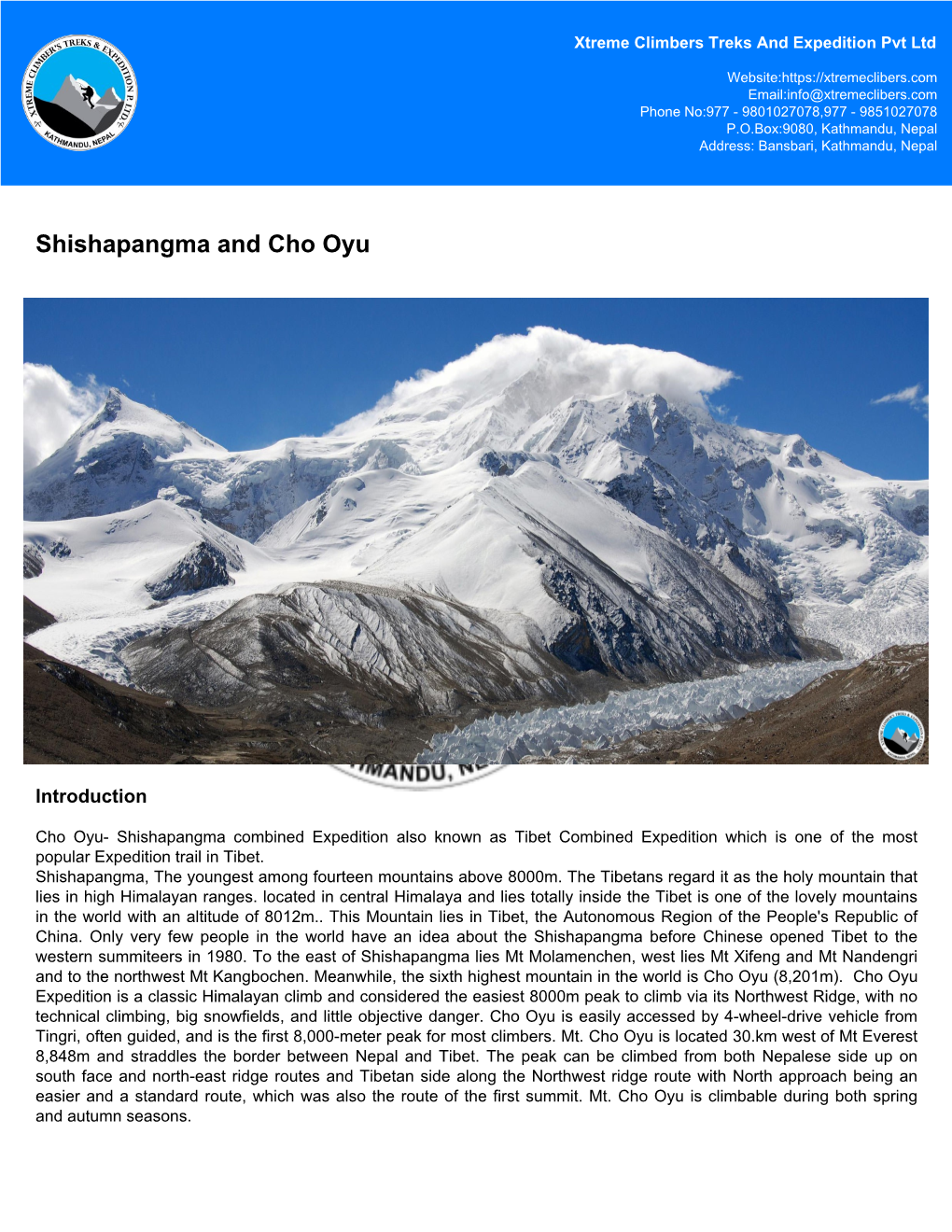 Shishapangma and Cho Oyu