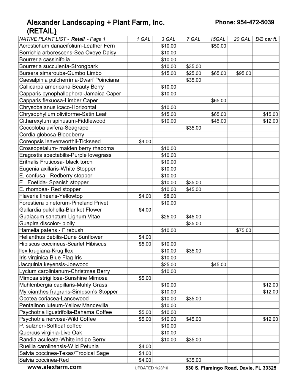 Alexander Landscaping + Plant Farm, Inc. (RETAIL)