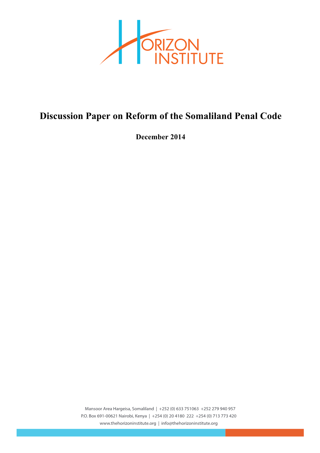 Discussion Paper on Reform of the Somaliland Penal Code