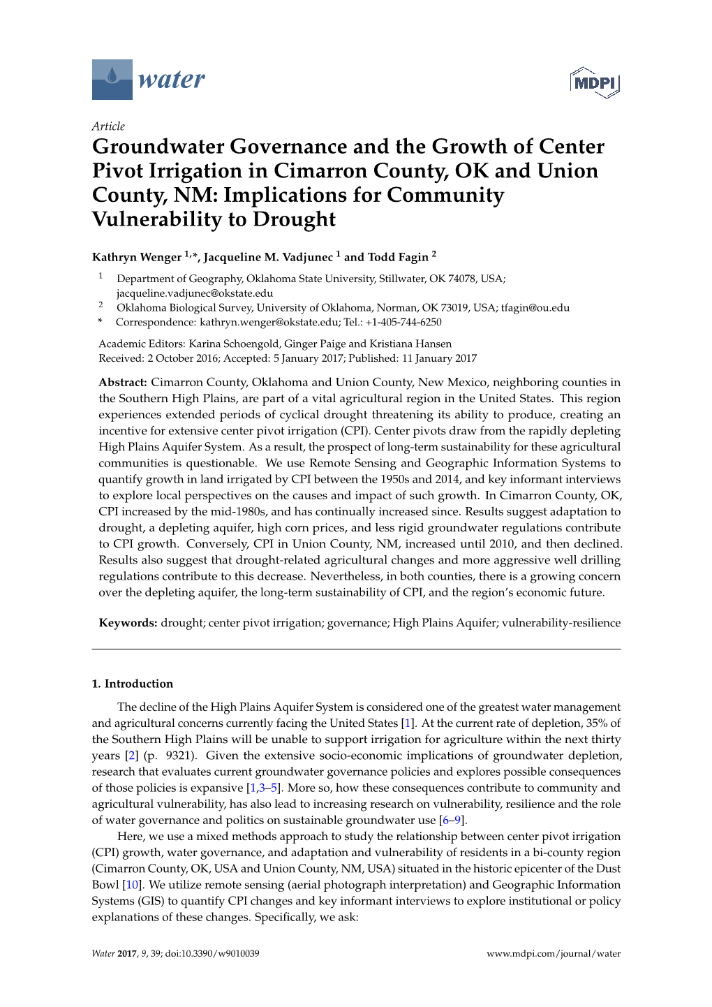 Groundwater Governance and the Growth of Center Pivot Irrigation in Cimarron County, OK and Union County, NM: Implications for Community Vulnerability to Drought