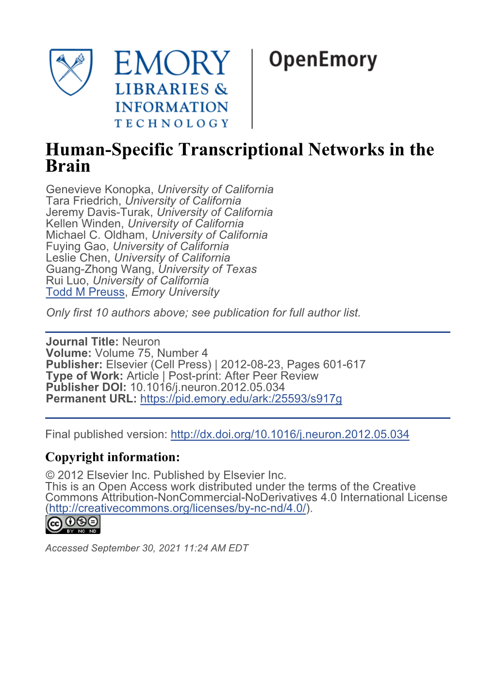 Human-Specific Transcriptional Networks in The