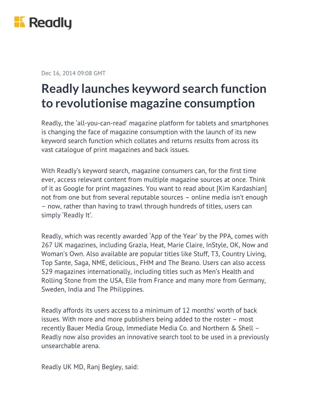 Readly Launches Keyword Search Function to Revolutionise Magazine Consumption