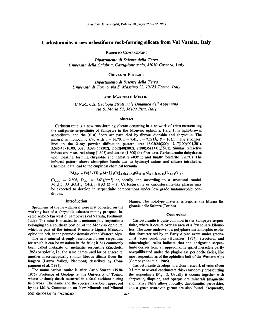 Carlosturanite, a New Asbestiform Rock-Forming Silicate from Val Varaita, Italy