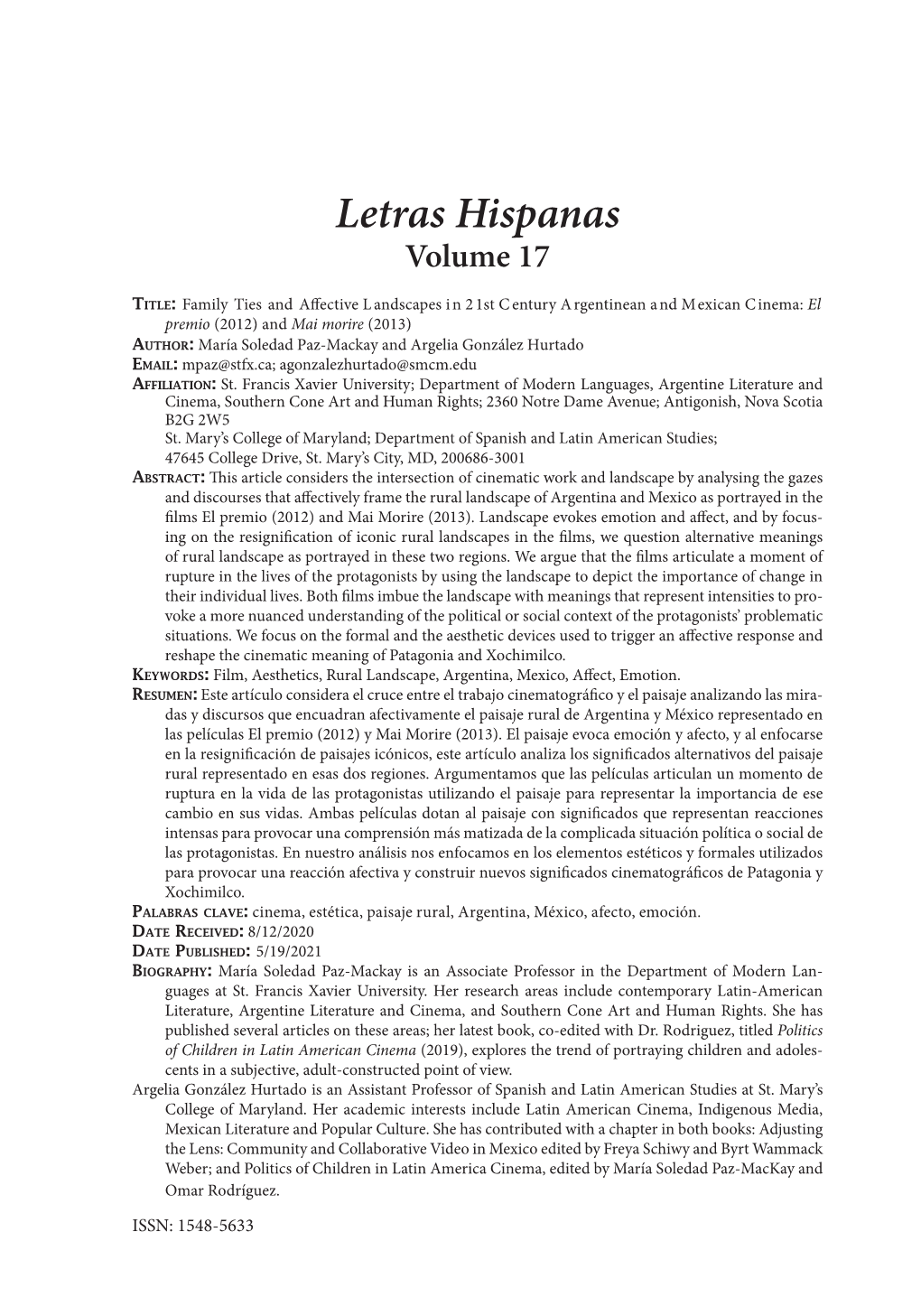 Letras Hispanas Volume 17