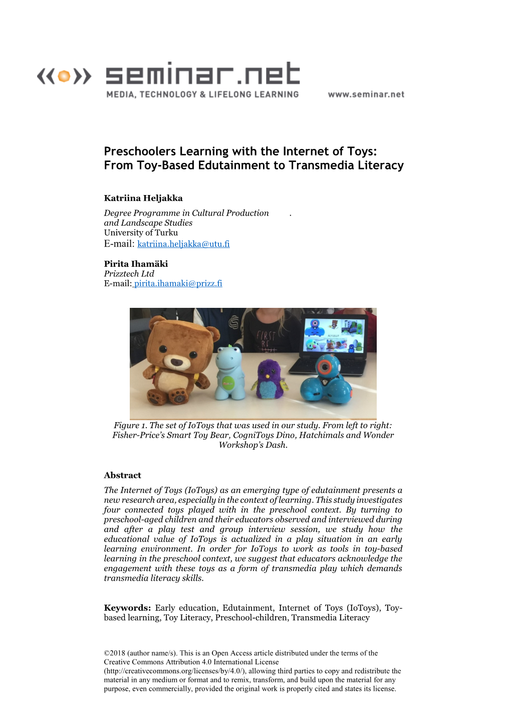 Preschoolers Learning with the Internet of Toys: from Toy-Based Edutainment to Transmedia Literacy