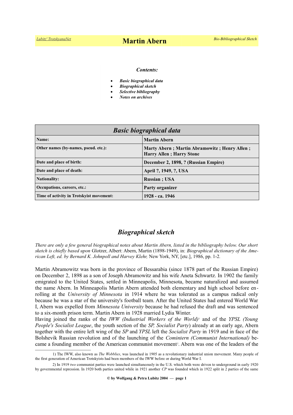 Abern Bio-Bibliographical Sketch