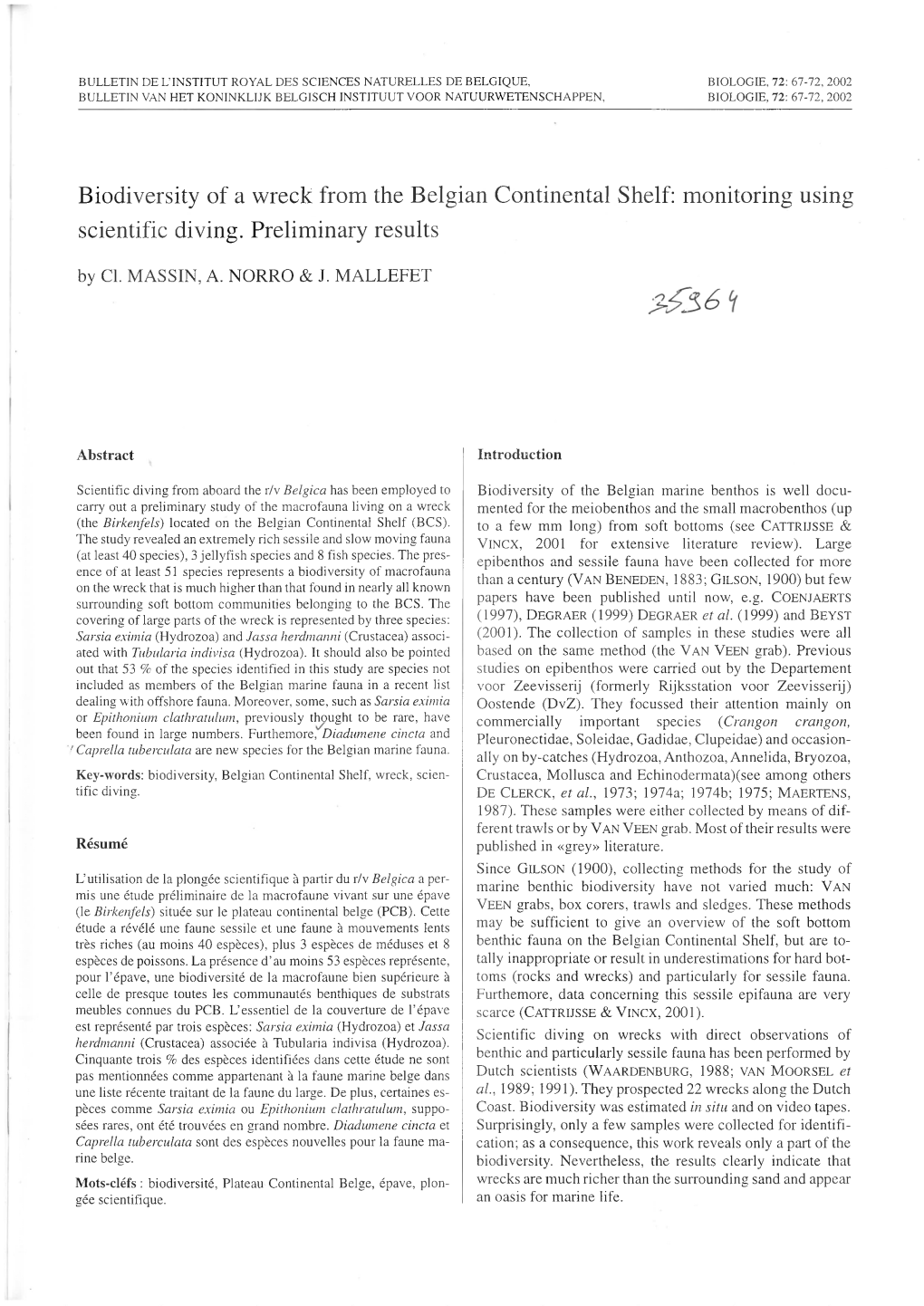 Biodiversity of a Wreck from the Belgian Continental Shelf: Monitoring Using Scientific Diving