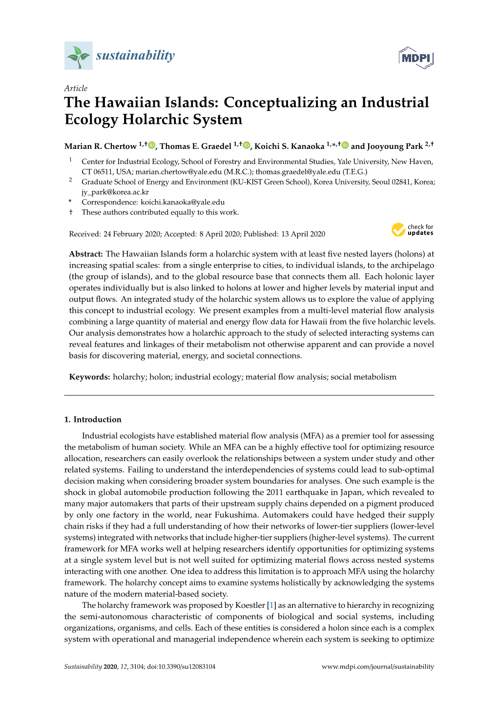 The Hawaiian Islands: Conceptualizing an Industrial Ecology Holarchic System