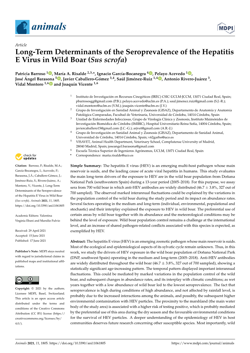 Long-Term Determinants of the Seroprevalence of the Hepatitis E Virus in Wild Boar (Sus Scrofa)