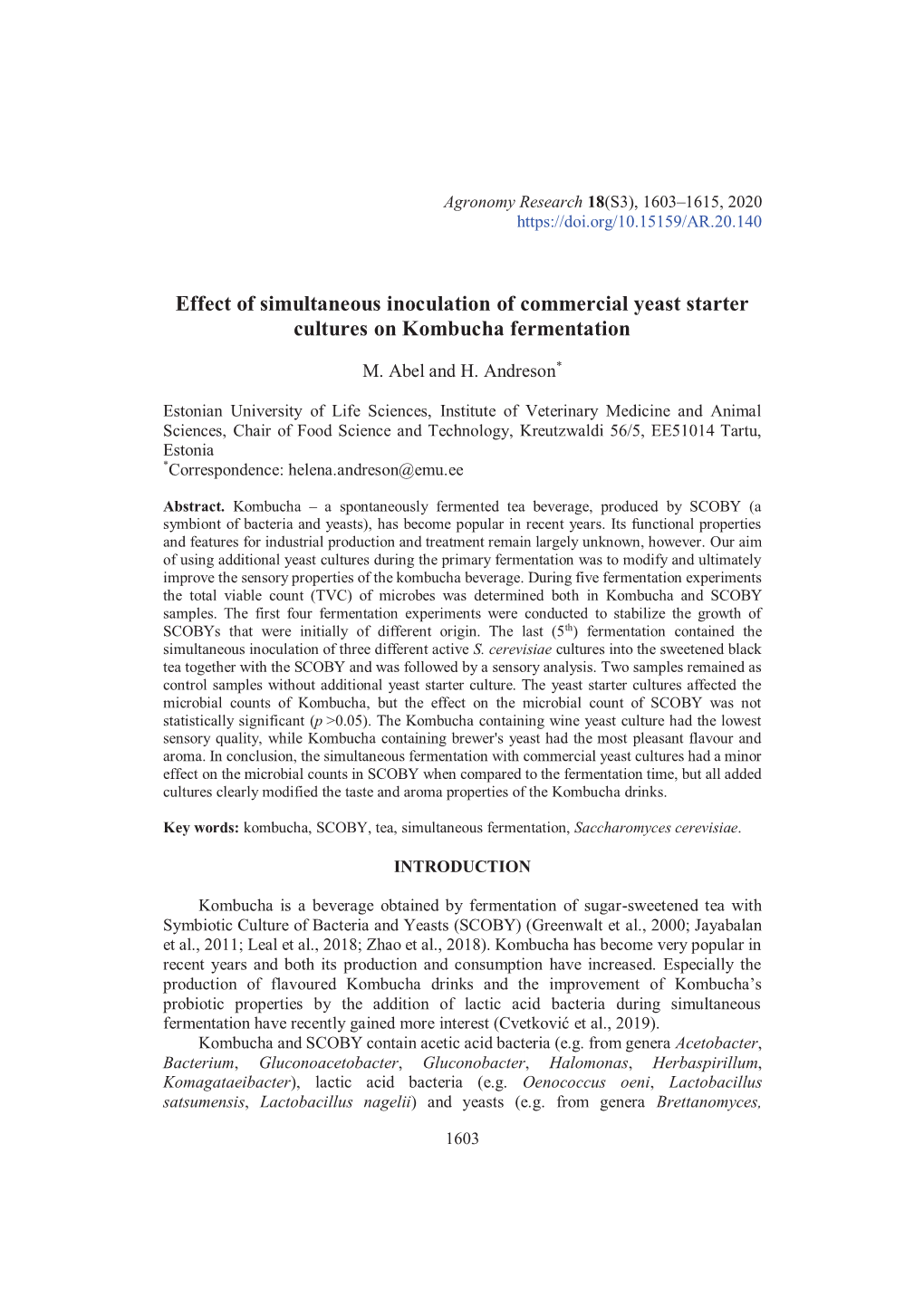 Effect of Simultaneous Inoculation of Commercial Yeast Starter Cultures on Kombucha Fermentation