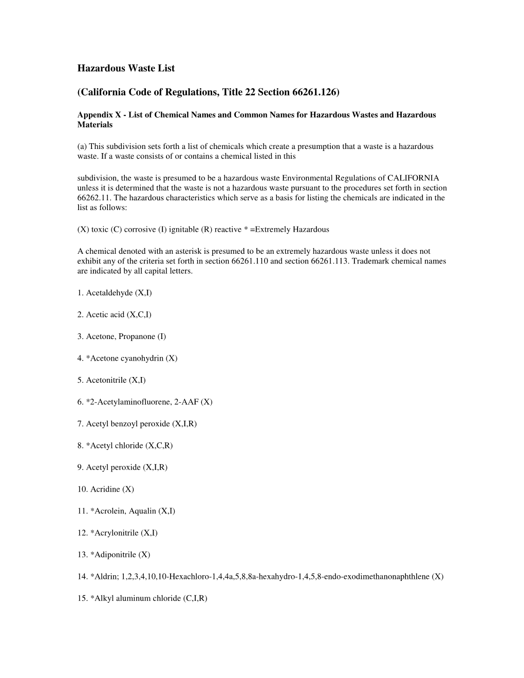 Hazardous Waste List (California Code of Regulations, Title 22 Section 66261.126)