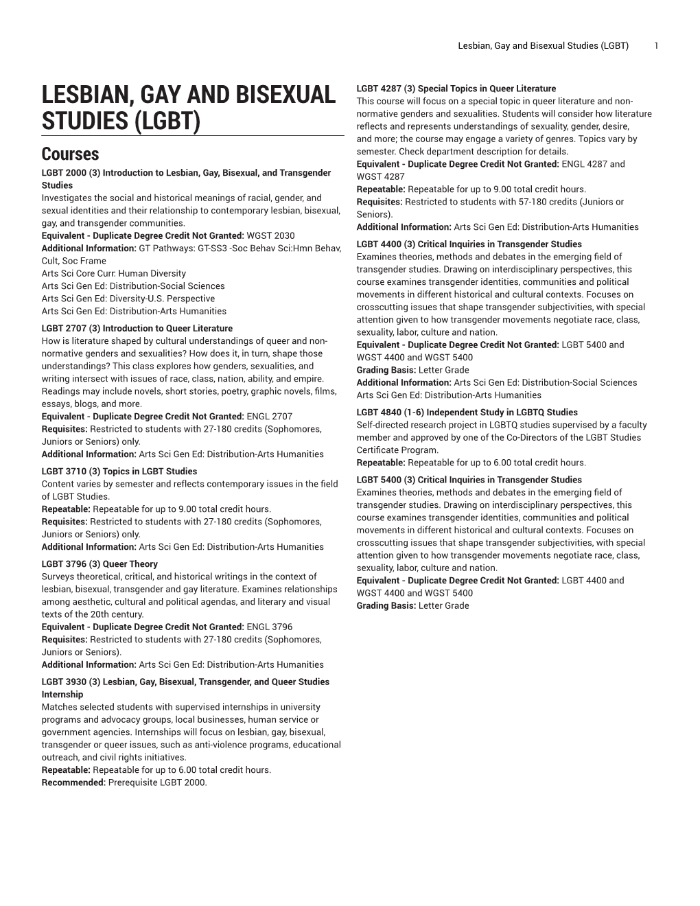 Lesbian, Gay and Bisexual Studies (LGBT) 1