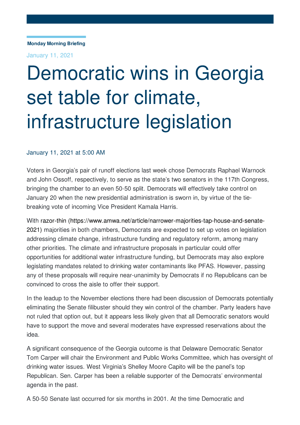 Democratic Wins in Georgia Set Table for Climate, Infrastructure Legislation