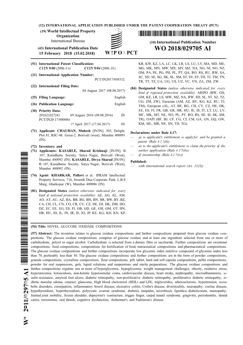 WO 2018/029705 Al 15 February 2018 (15.02.2018) W !P O PCT