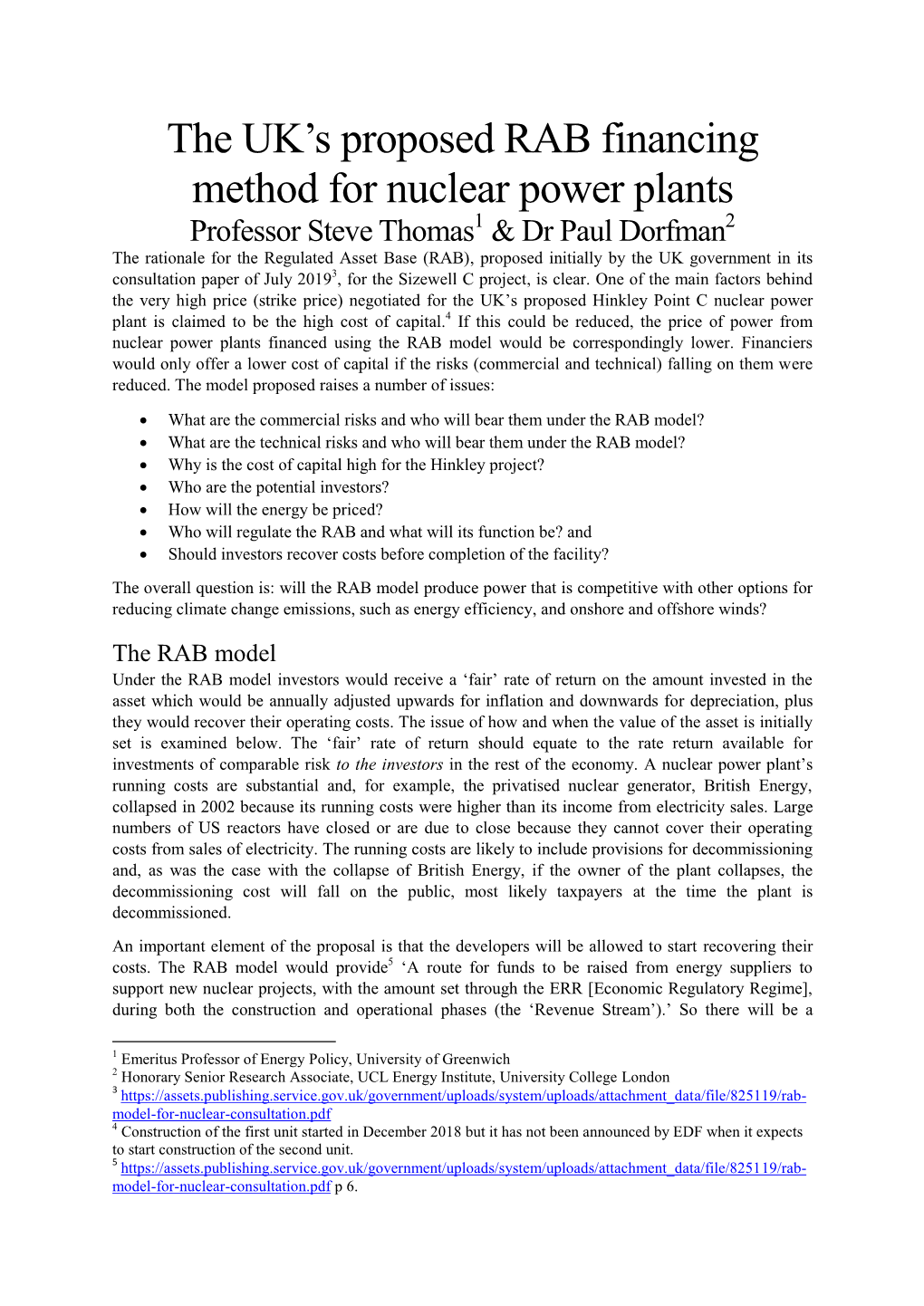 The UK's Proposed RAB Financing Method for Nuclear Power Plants