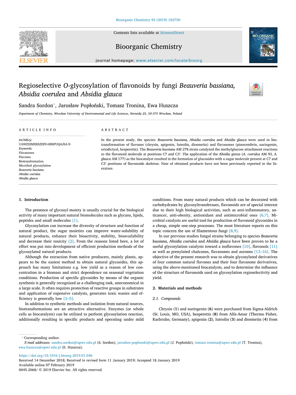 Regioselective O-Glycosylation of Flavonoids by Fungi Beauveria