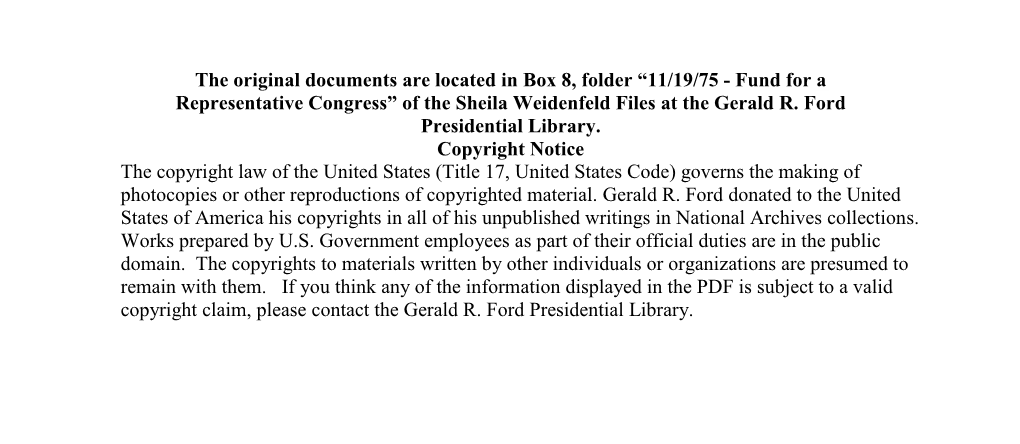 11/19/75 - Fund for a Representative Congress” of the Sheila Weidenfeld Files at the Gerald R